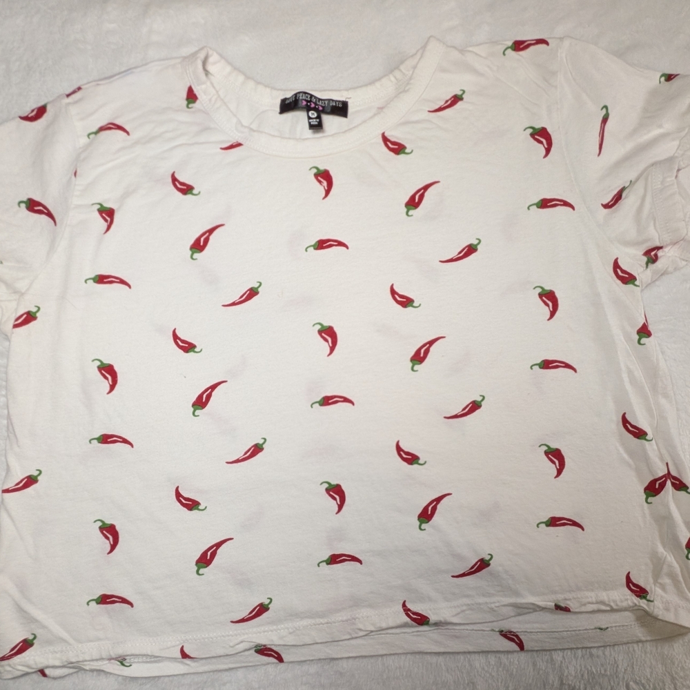 White Chili Pepper All-Over Print Boxy Crop T-Shirt